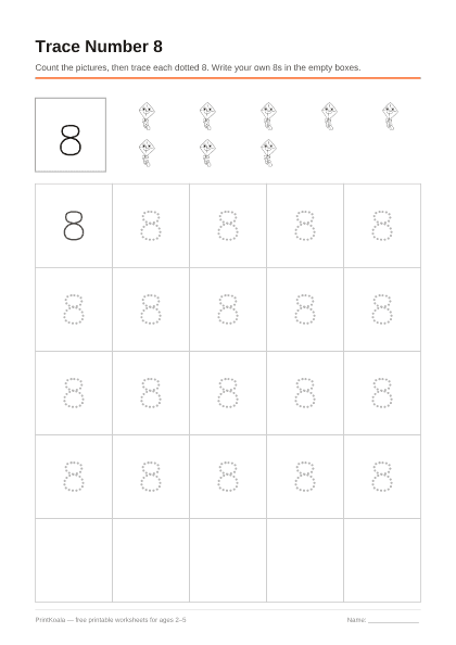 Preview of the Trace Number 8 printable worksheet