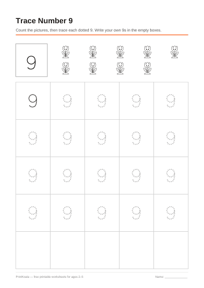 Preview of the Trace Number 9 printable worksheet