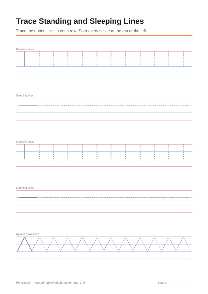 Preview of the Trace Standing and Sleeping Lines printable worksheet