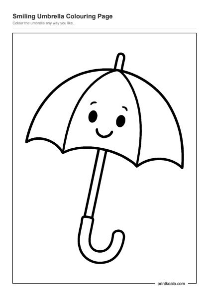 Preview of the Smiling Umbrella Colouring Page printable worksheet