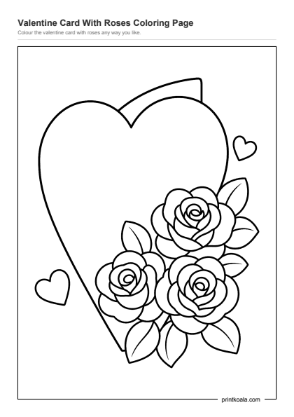 Preview of the Valentine Card With Roses Coloring Page printable worksheet