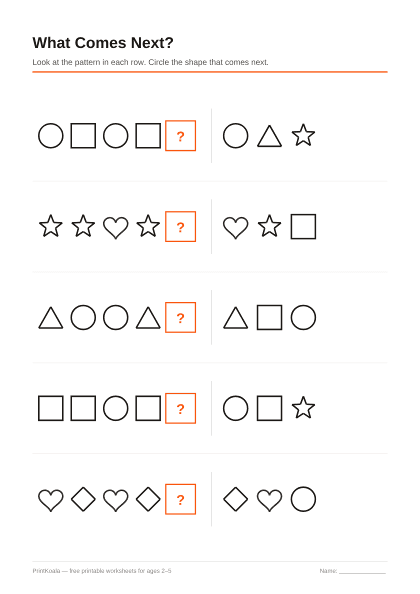 Preview of the What Comes Next? printable worksheet