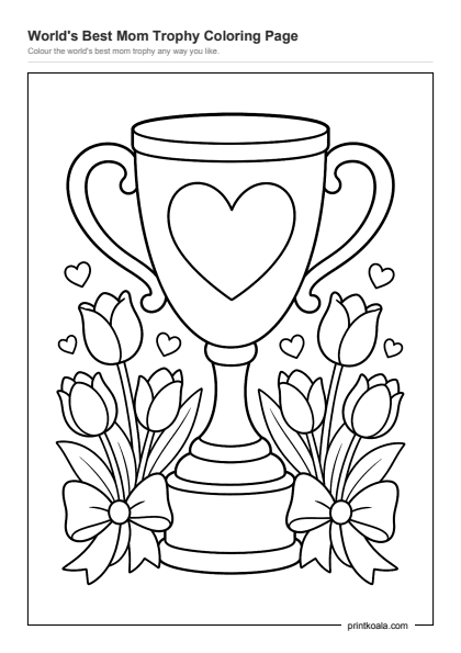 Preview of the World's Best Mom Trophy Coloring Page printable worksheet