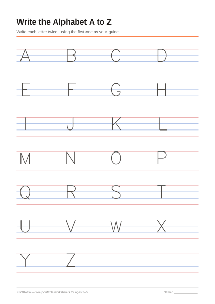 Preview of the Write the Alphabet A to Z printable worksheet