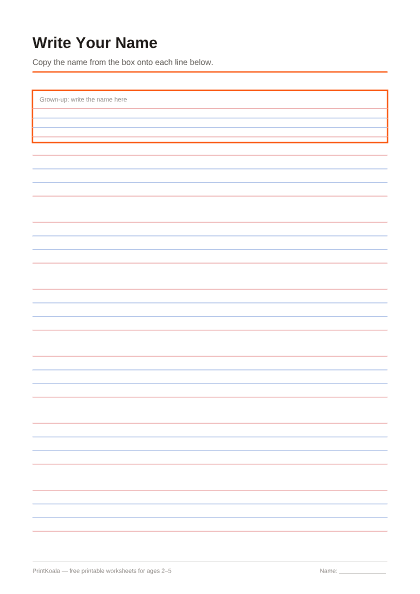 Preview of the Write Your Name printable worksheet