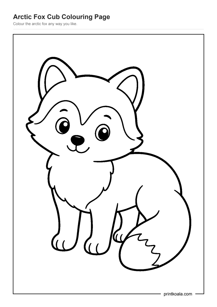 Full preview of the Arctic Fox Cub Colouring Page worksheet