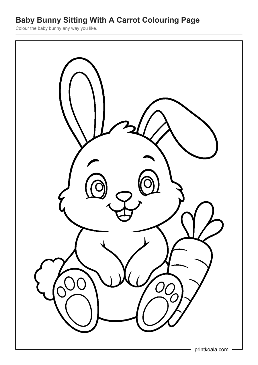 Full preview of the Baby Bunny Sitting With A Carrot Colouring Page worksheet