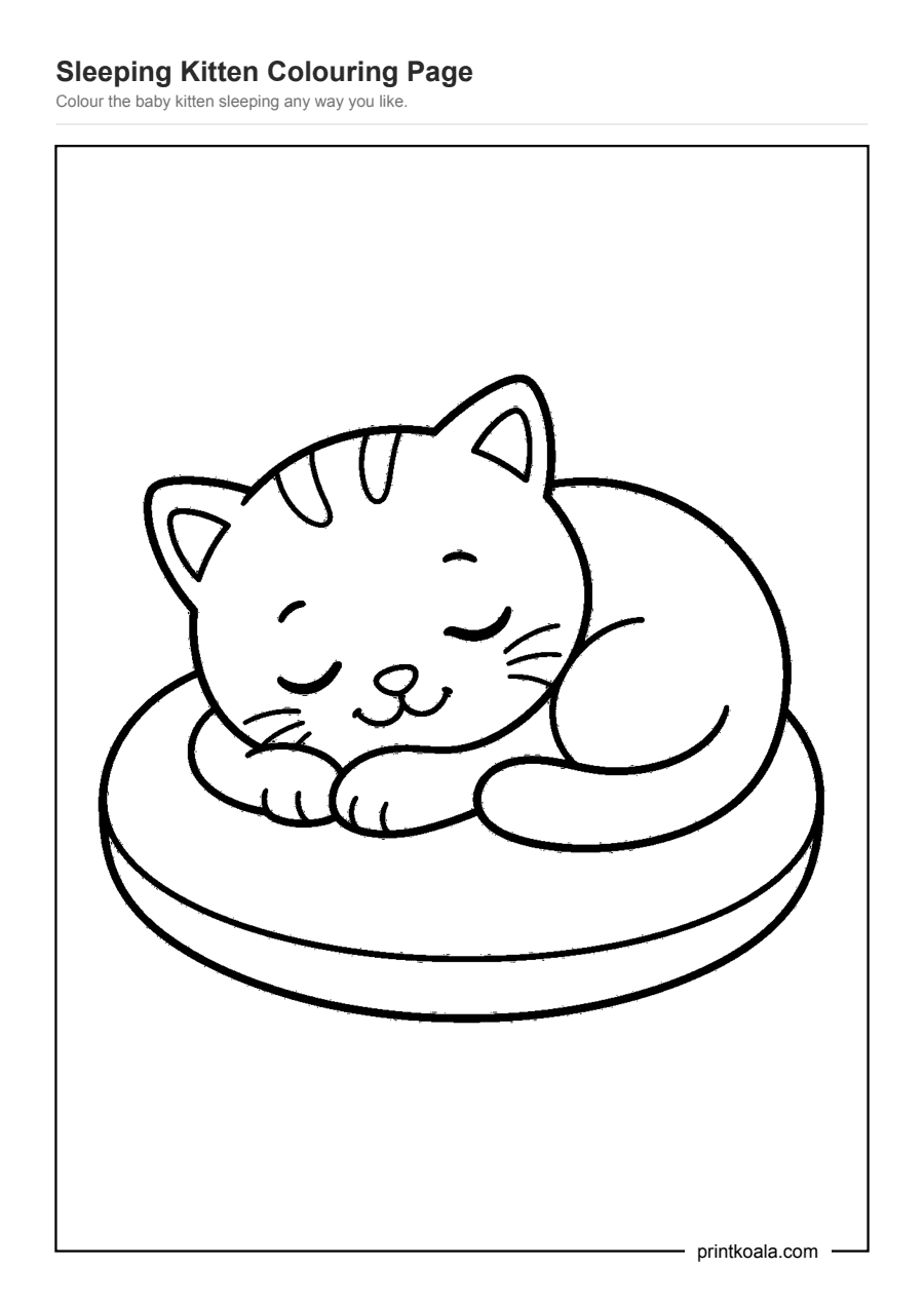 Full preview of the Sleeping Kitten Colouring Page worksheet