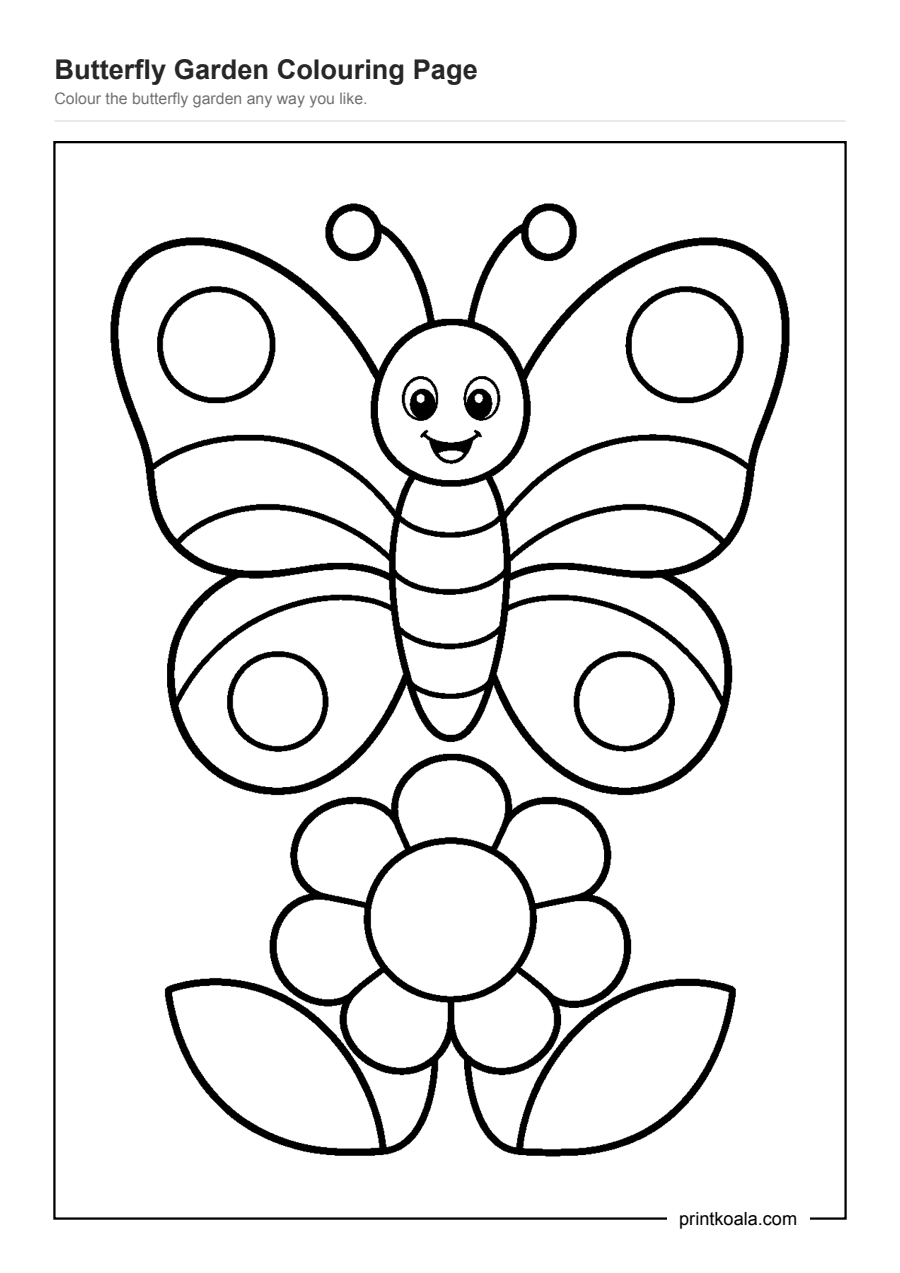 Full preview of the Butterfly Garden Colouring Page worksheet