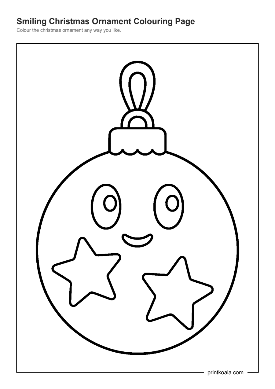 Full preview of the Smiling Christmas Ornament Colouring Page worksheet