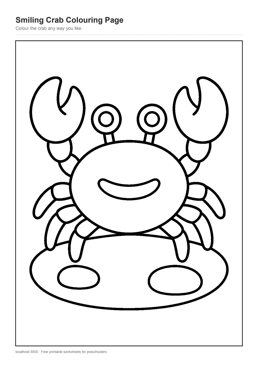 Full preview of the Smiling Crab Colouring Page worksheet