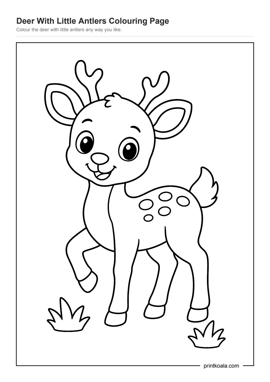 Full preview of the Deer With Little Antlers Colouring Page worksheet