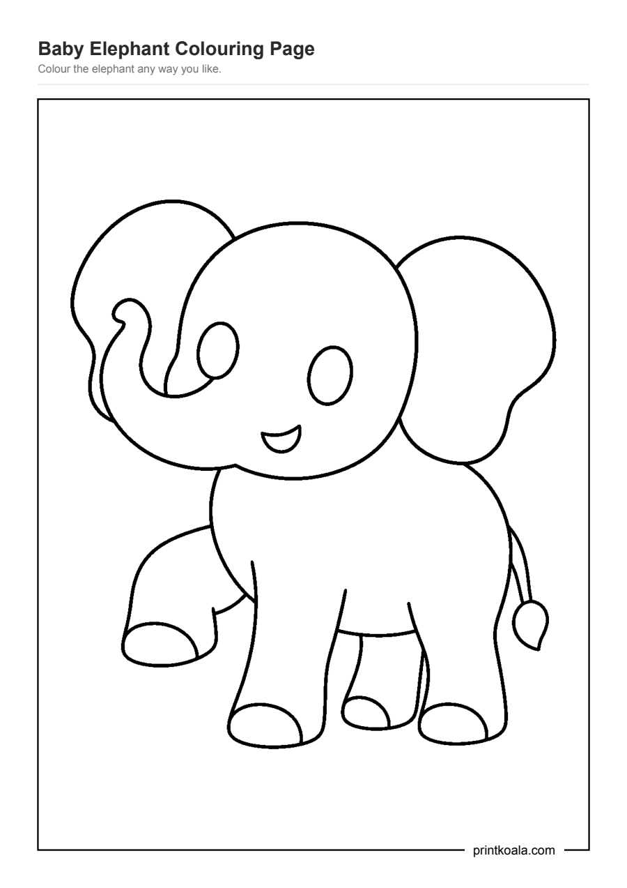 Full preview of the Baby Elephant Colouring Page worksheet