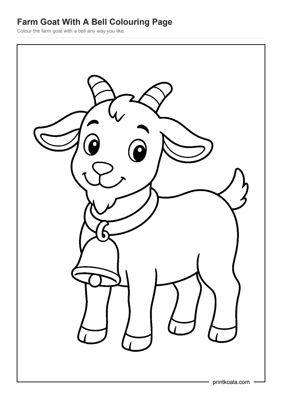 Full preview of the Farm Goat With A Bell Colouring Page worksheet