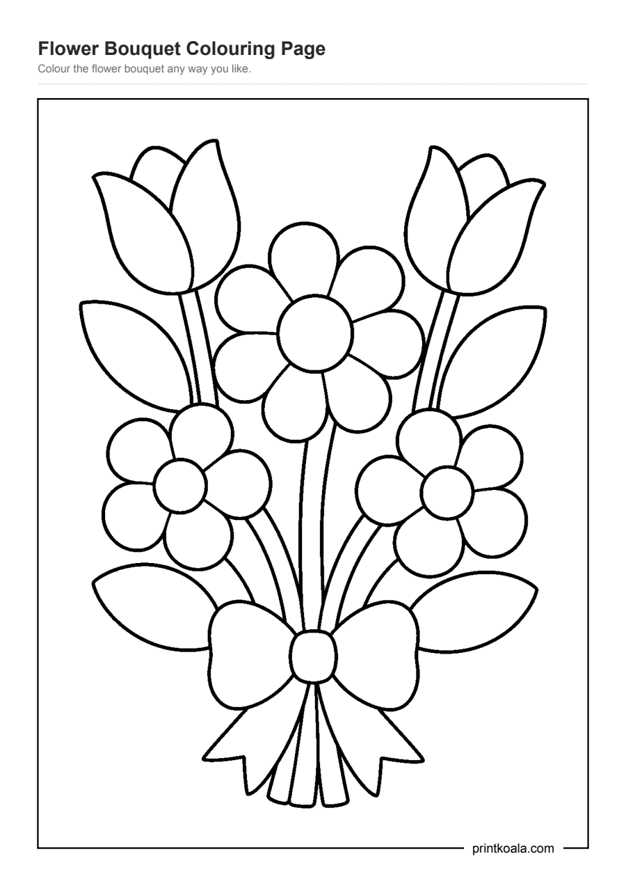 Full preview of the Flower Bouquet Colouring Page worksheet