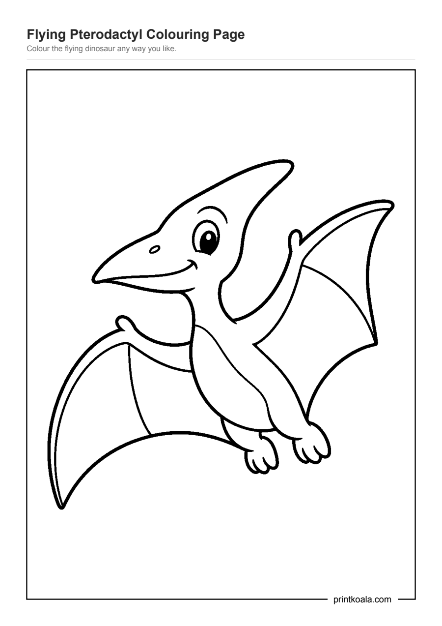 Full preview of the Flying Pterodactyl Colouring Page worksheet