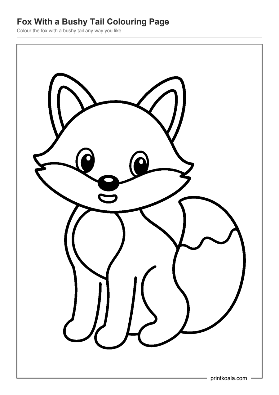 Full preview of the Fox With a Bushy Tail Colouring Page worksheet