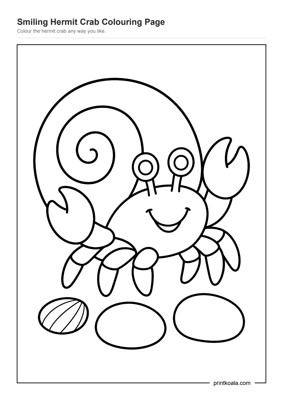 Full preview of the Smiling Hermit Crab Colouring Page worksheet