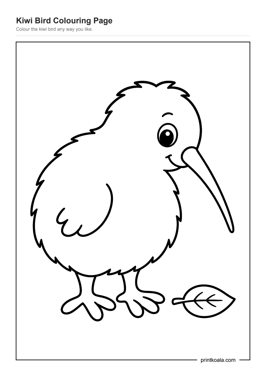 Full preview of the Kiwi Bird Colouring Page worksheet