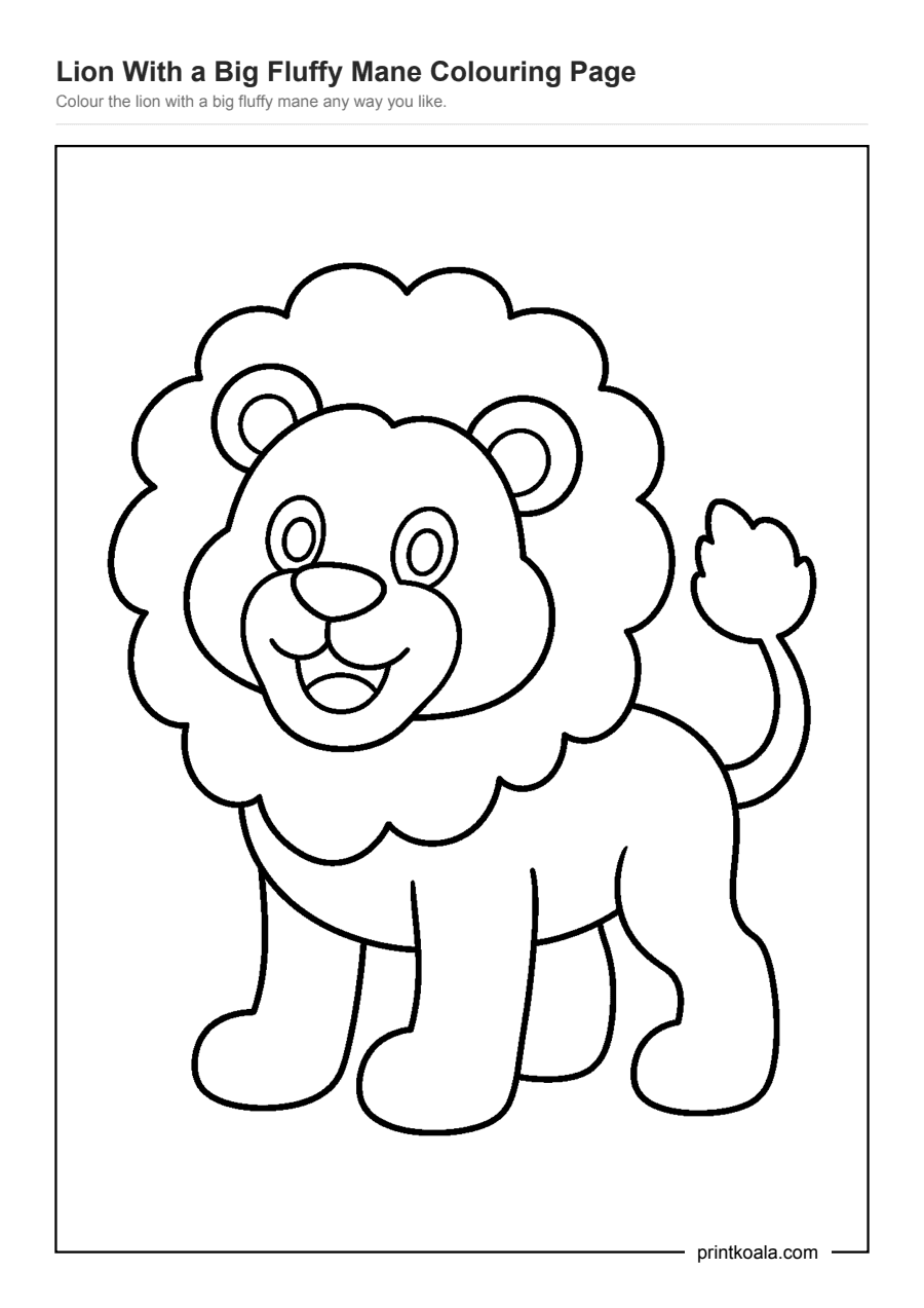 Full preview of the Lion With a Big Fluffy Mane Colouring Page worksheet