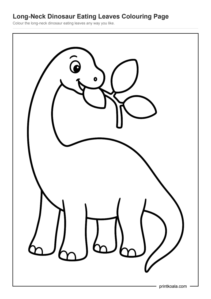 Full preview of the Long-Neck Dinosaur Eating Leaves Colouring Page worksheet