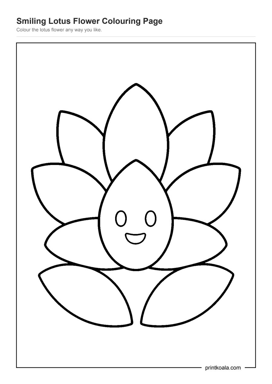 Full preview of the Smiling Lotus Flower Colouring Page worksheet