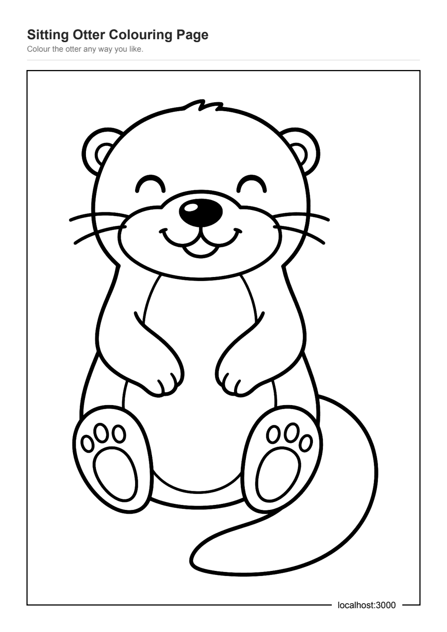 Full preview of the Sitting Otter Colouring Page worksheet