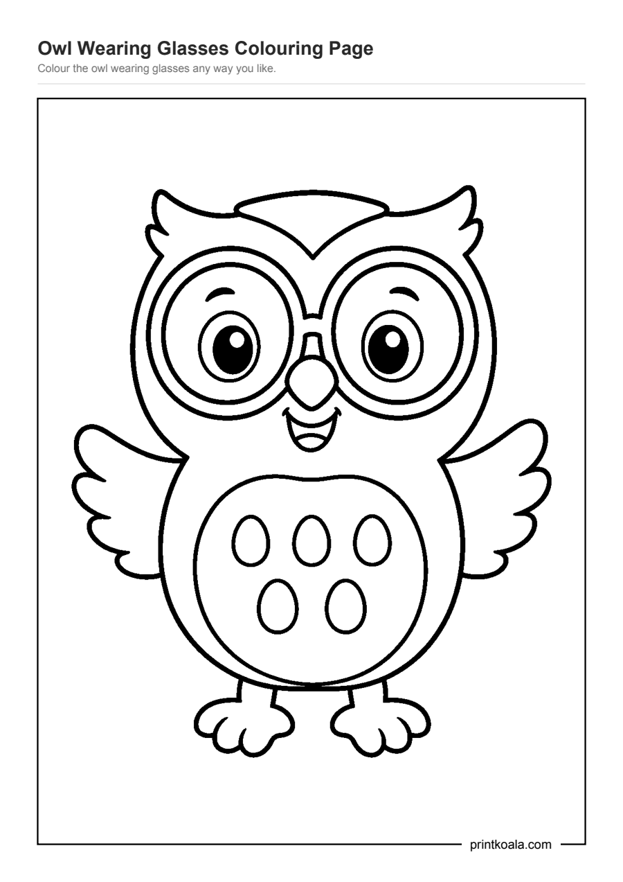 Full preview of the Owl Wearing Glasses Colouring Page worksheet
