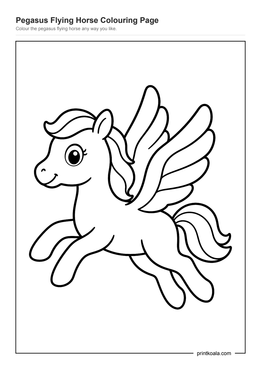 Full preview of the Pegasus Flying Horse Colouring Page worksheet