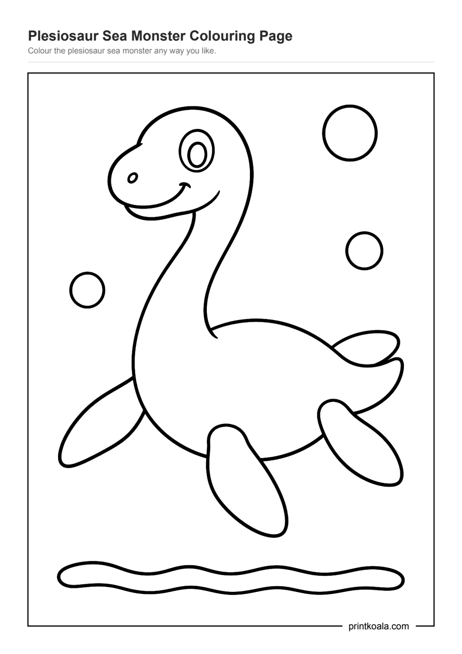 Full preview of the Plesiosaur Sea Monster Colouring Page worksheet