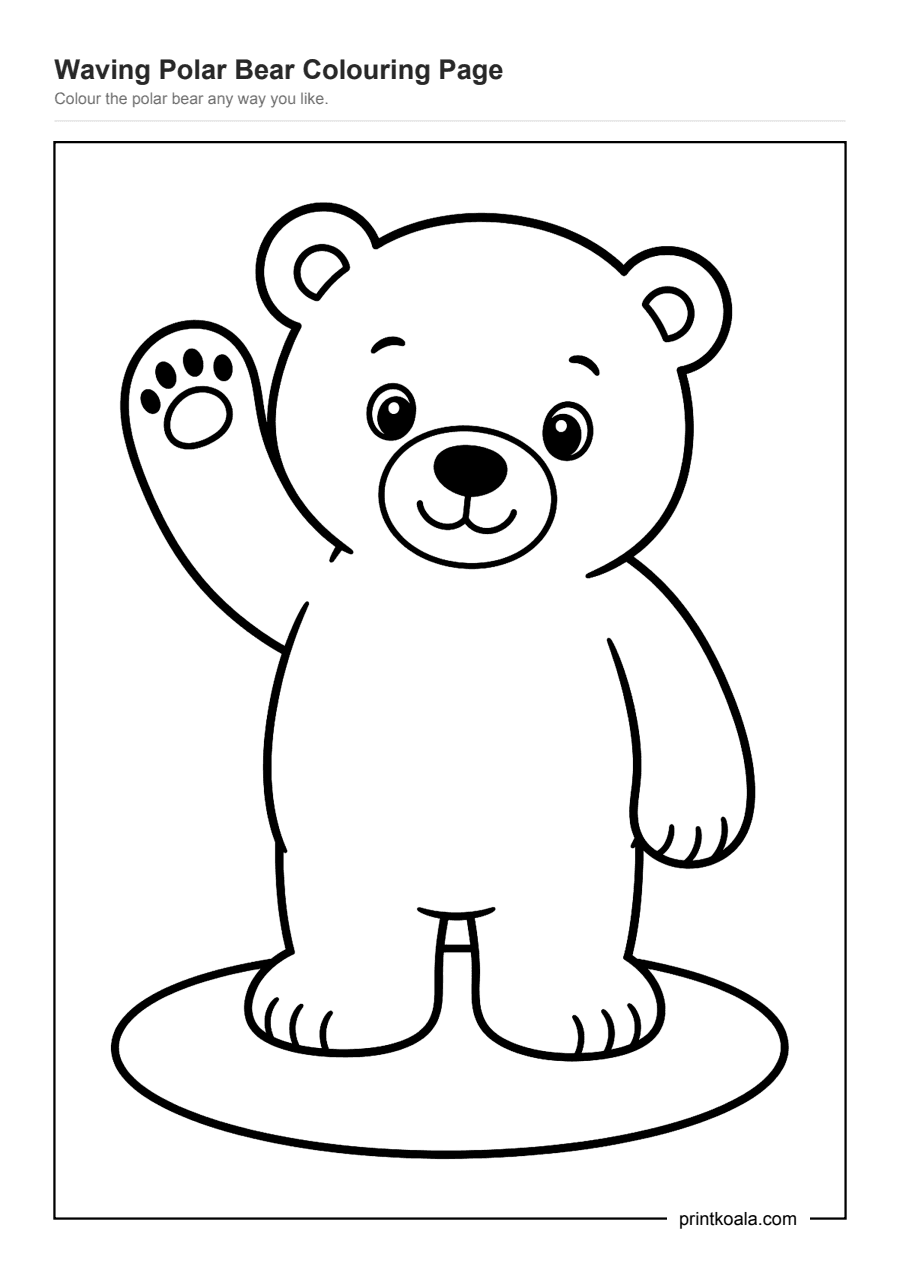Full preview of the Waving Polar Bear Colouring Page worksheet