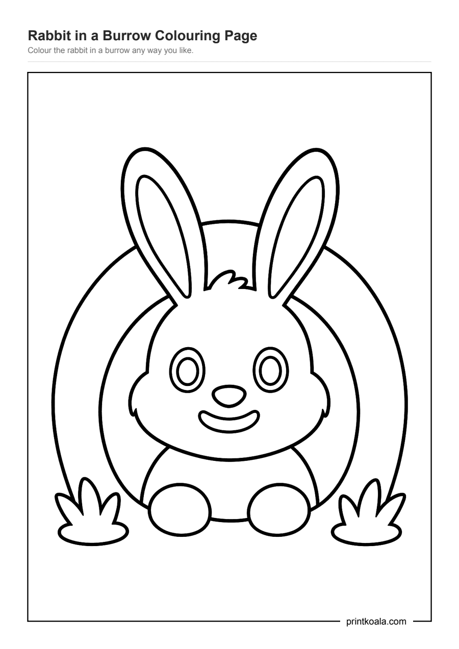 Full preview of the Rabbit in a Burrow Colouring Page worksheet