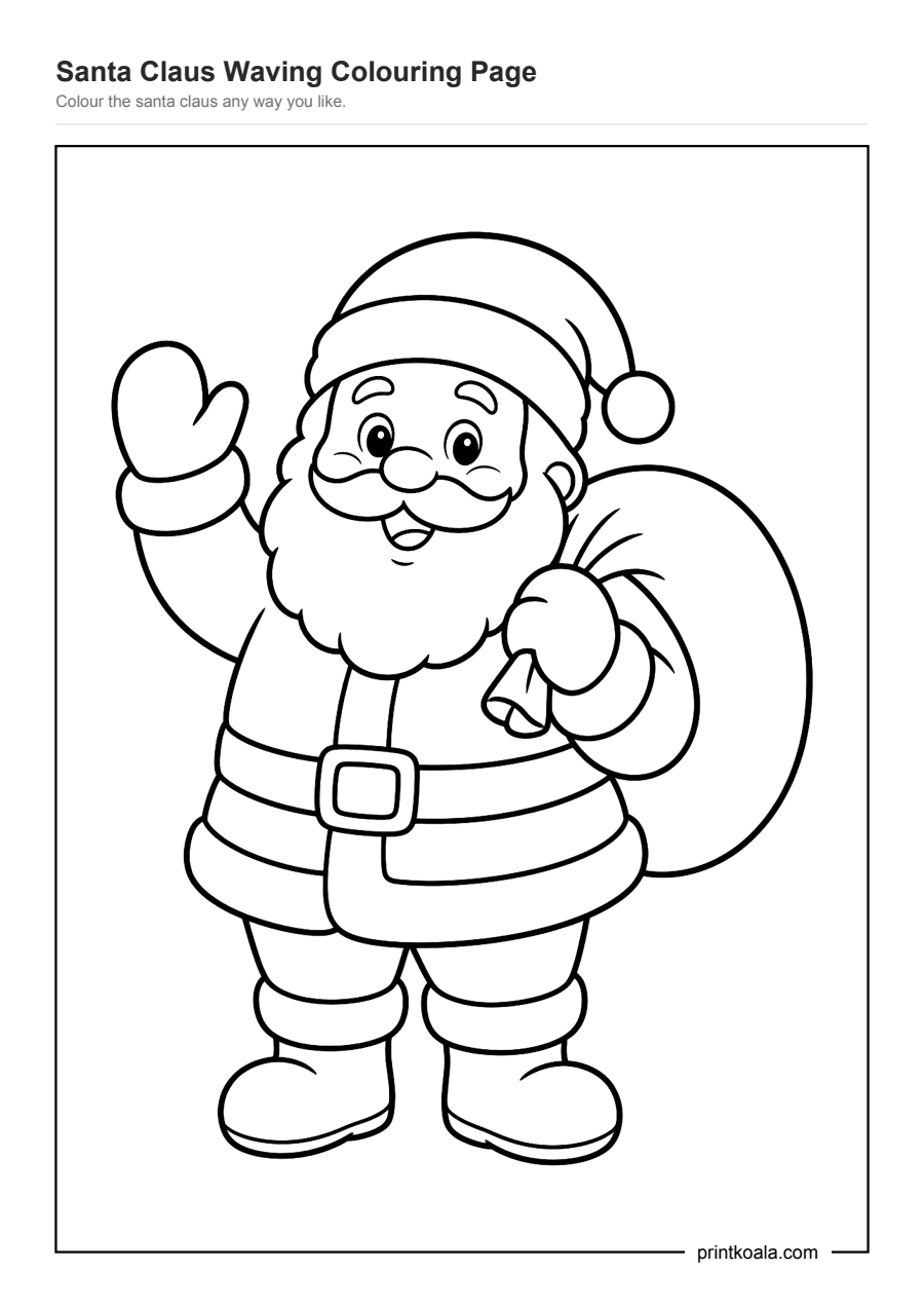 Full preview of the Santa Claus Waving Colouring Page worksheet