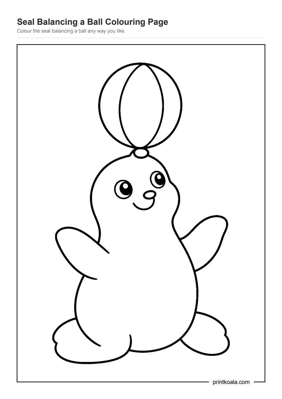 Full preview of the Seal Balancing a Ball Colouring Page worksheet
