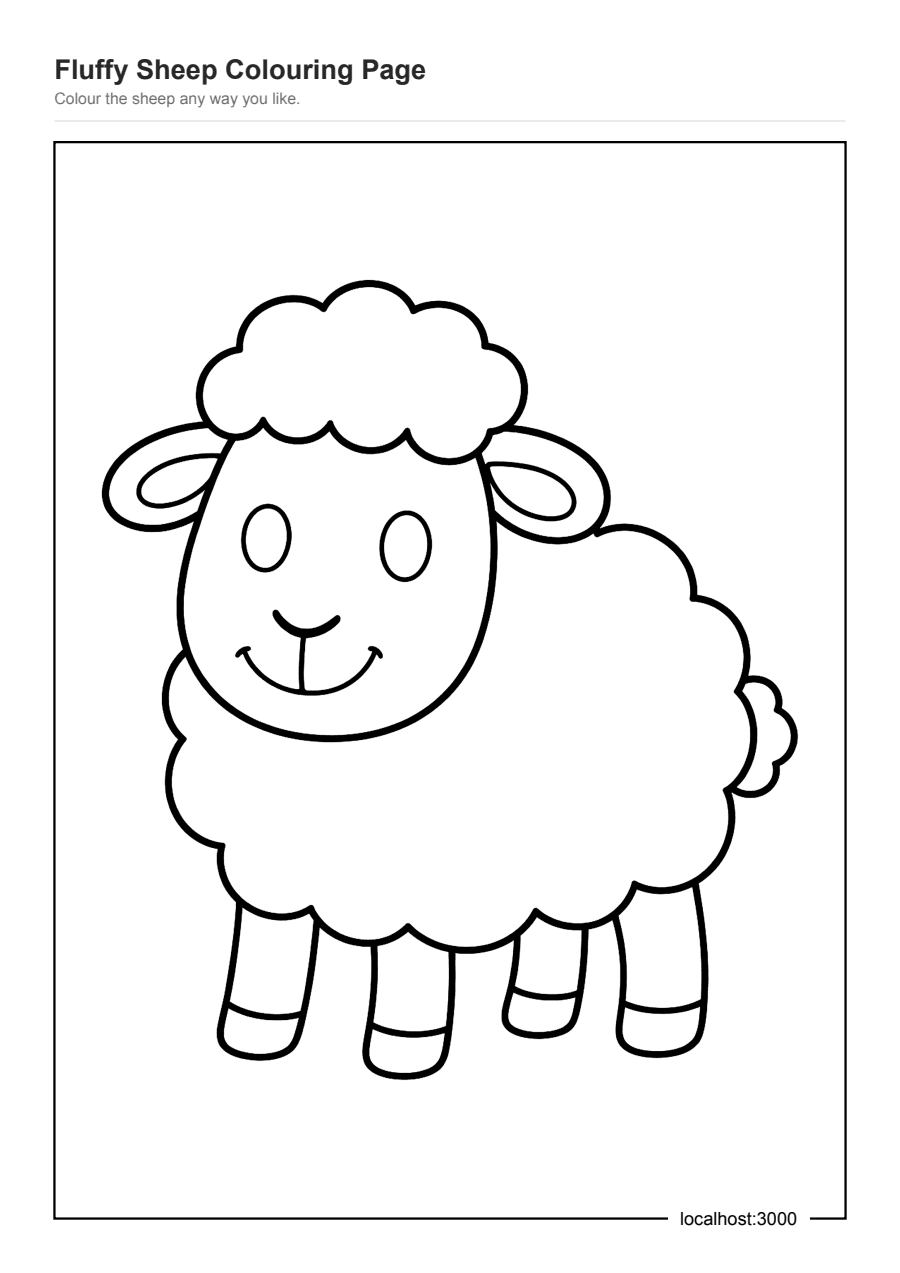 Full preview of the Fluffy Sheep Colouring Page worksheet