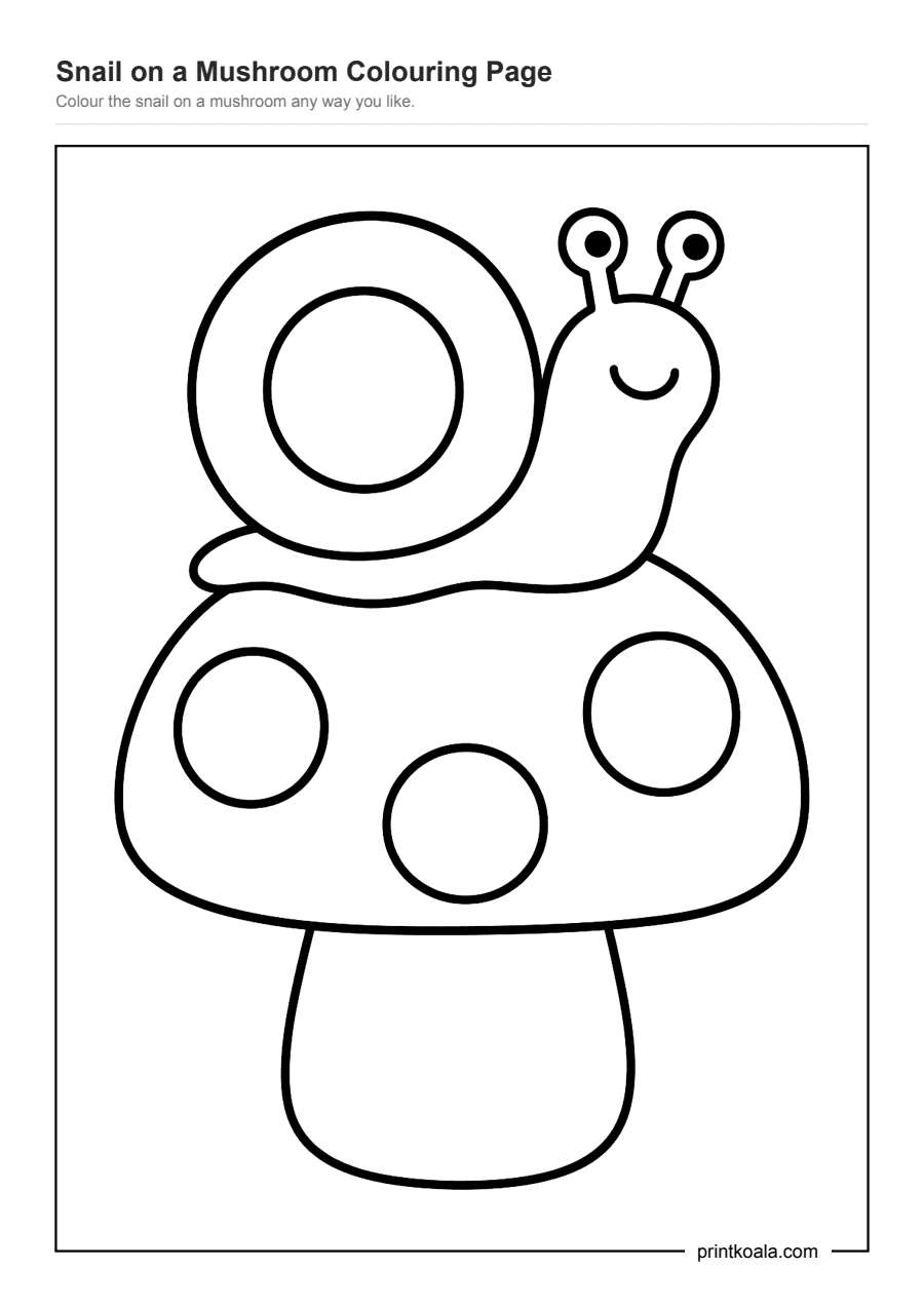 Full preview of the Snail on a Mushroom Colouring Page worksheet