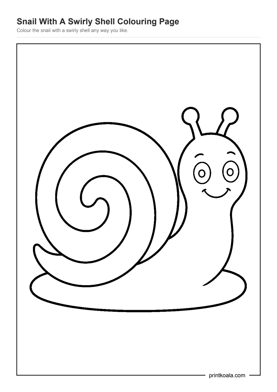 Full preview of the Snail With A Swirly Shell Colouring Page worksheet