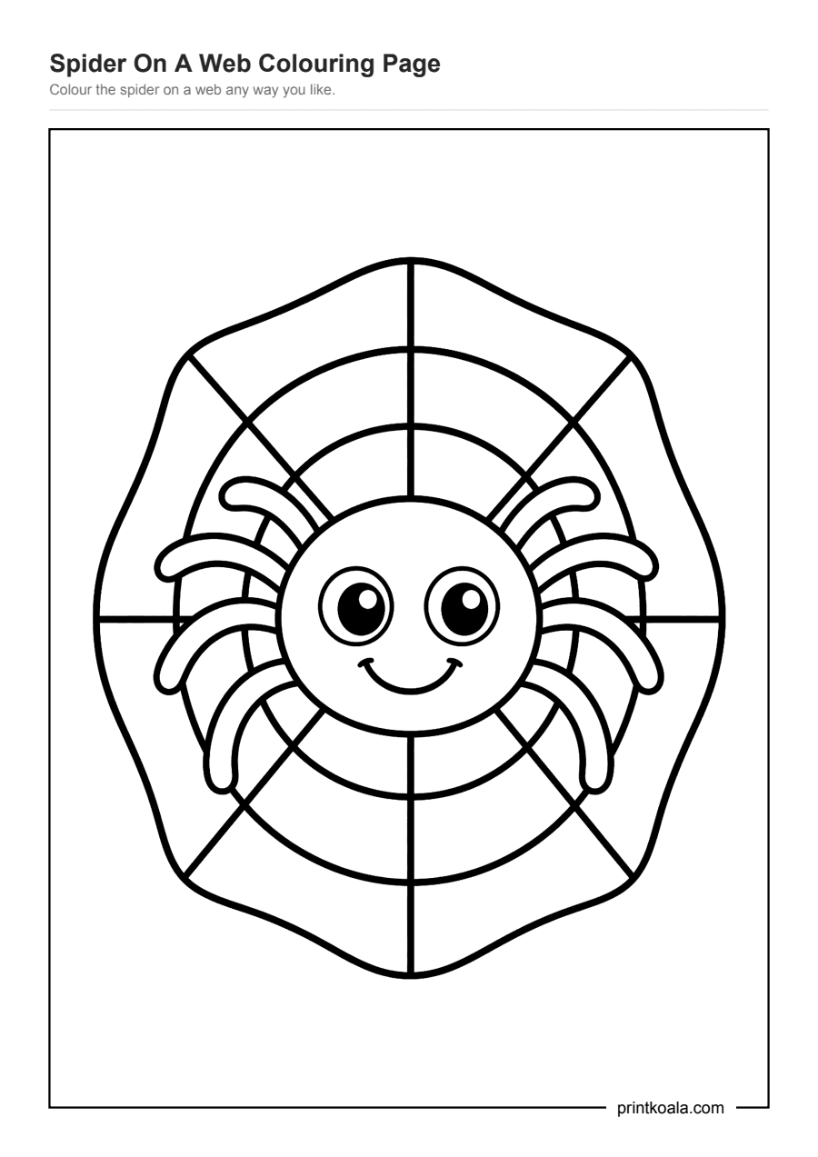 Full preview of the Spider On A Web Colouring Page worksheet