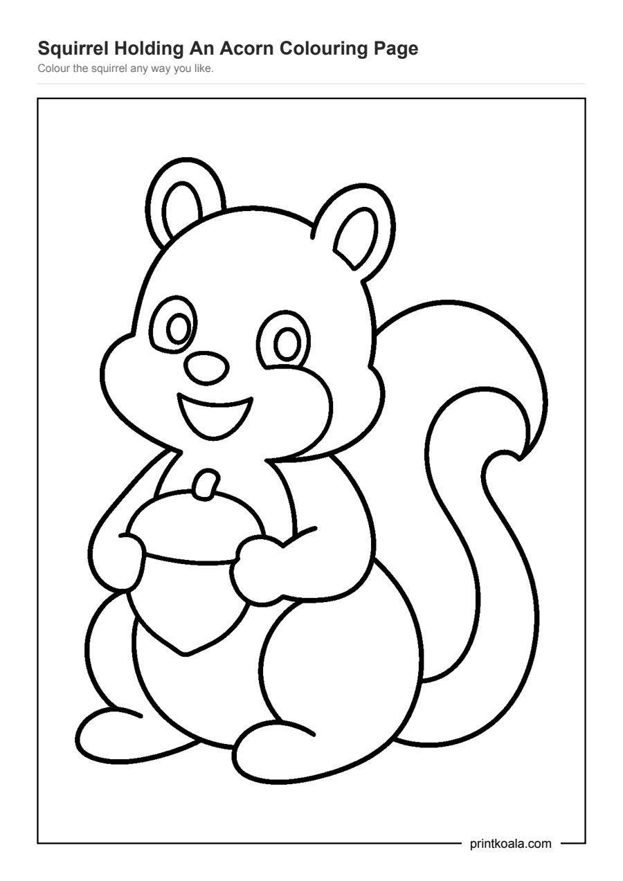 Full preview of the Squirrel Holding An Acorn Colouring Page worksheet
