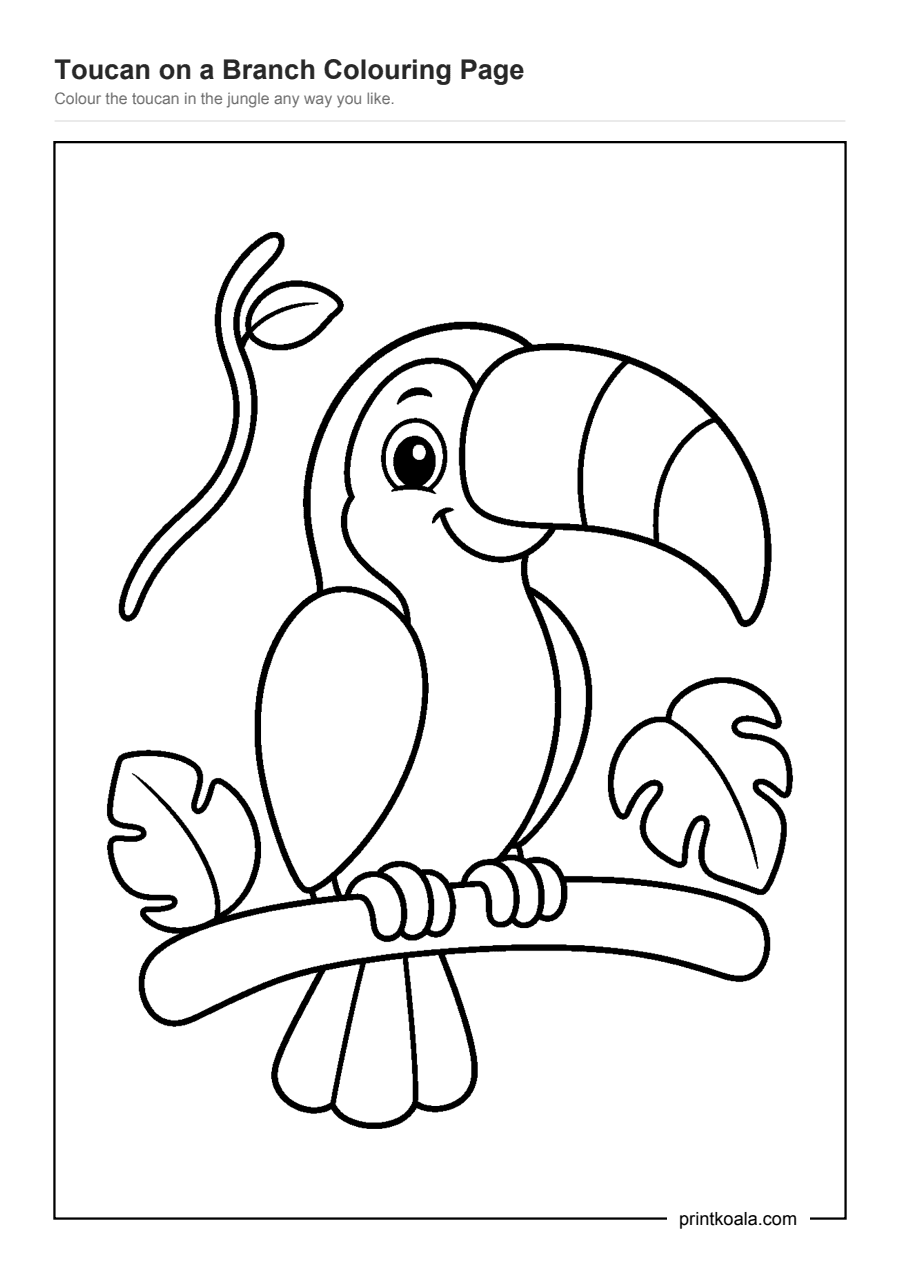 Full preview of the Toucan on a Branch Colouring Page worksheet