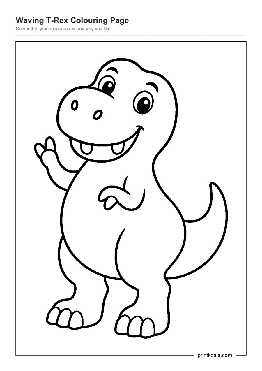 Full preview of the Waving T-Rex Colouring Page worksheet