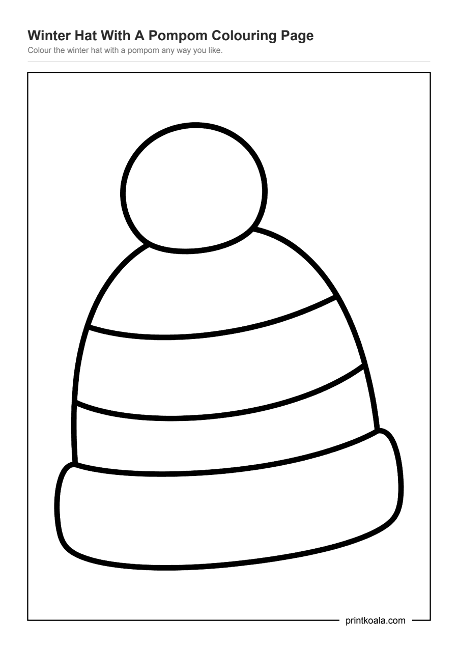 Full preview of the Winter Hat With A Pompom Colouring Page worksheet