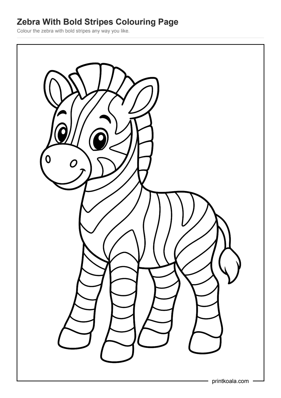 Full preview of the Zebra With Bold Stripes Colouring Page worksheet