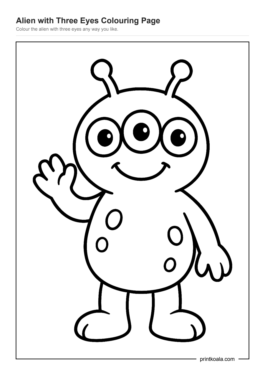 Full preview of the Alien with Three Eyes Colouring Page worksheet