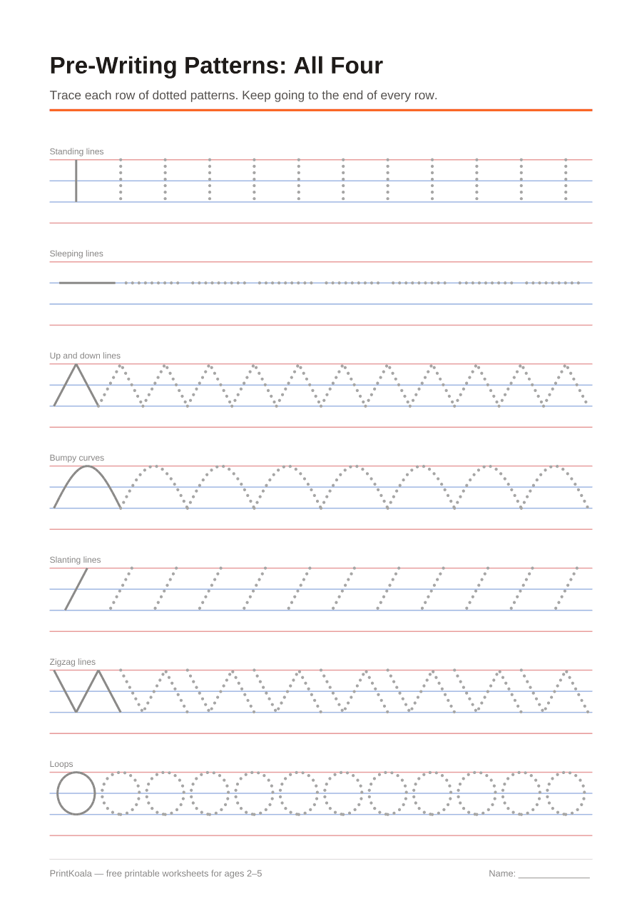 Full preview of the Pre-Writing Patterns: All Four worksheet