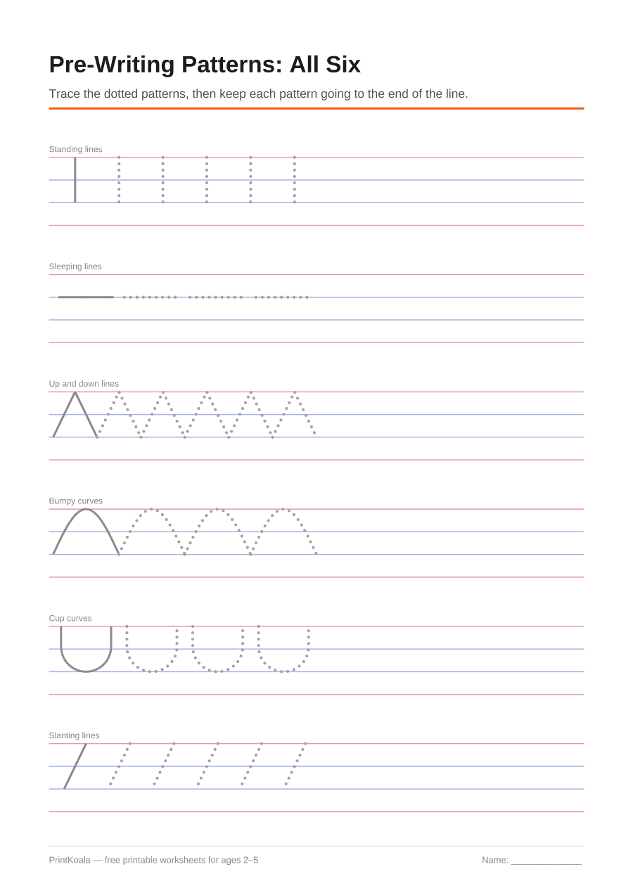 Full preview of the Pre-Writing Patterns: All Six worksheet