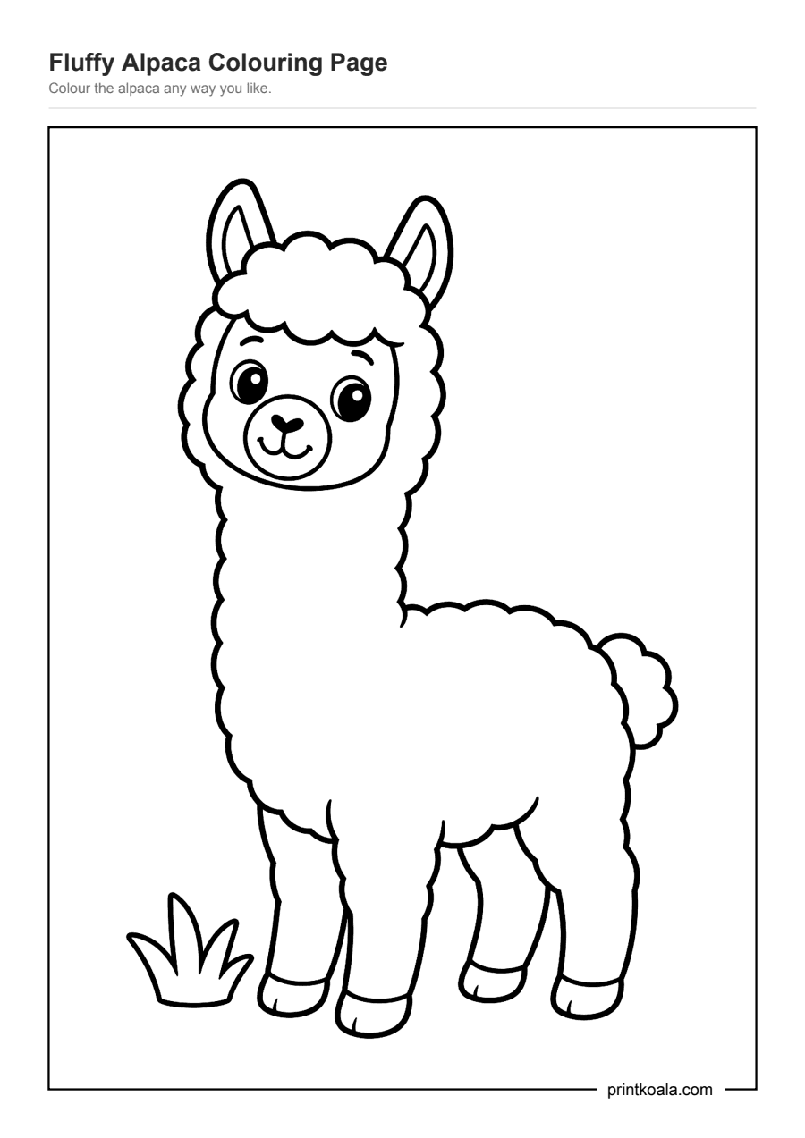 Full preview of the Fluffy Alpaca Colouring Page worksheet
