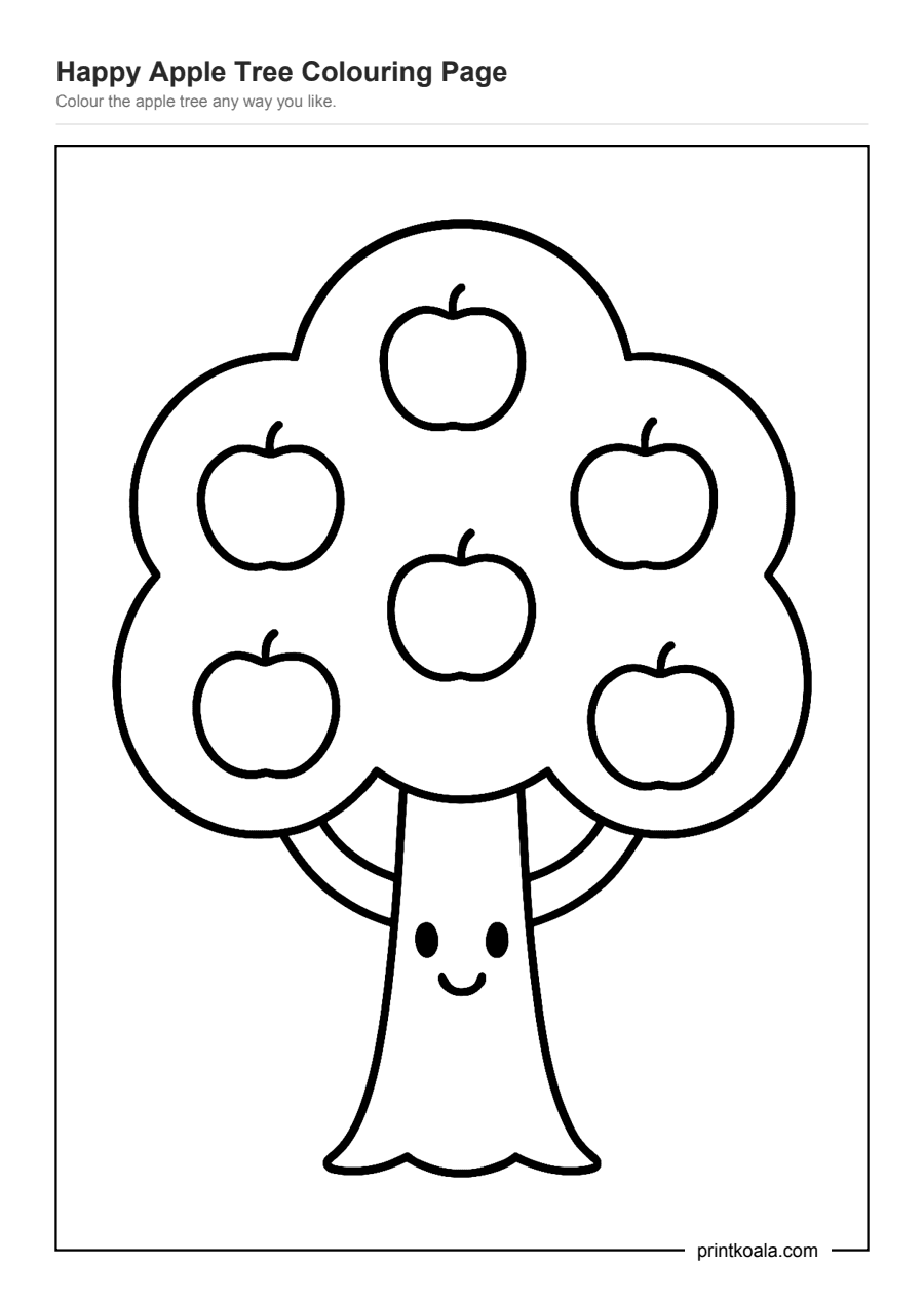 Full preview of the Happy Apple Tree Colouring Page worksheet