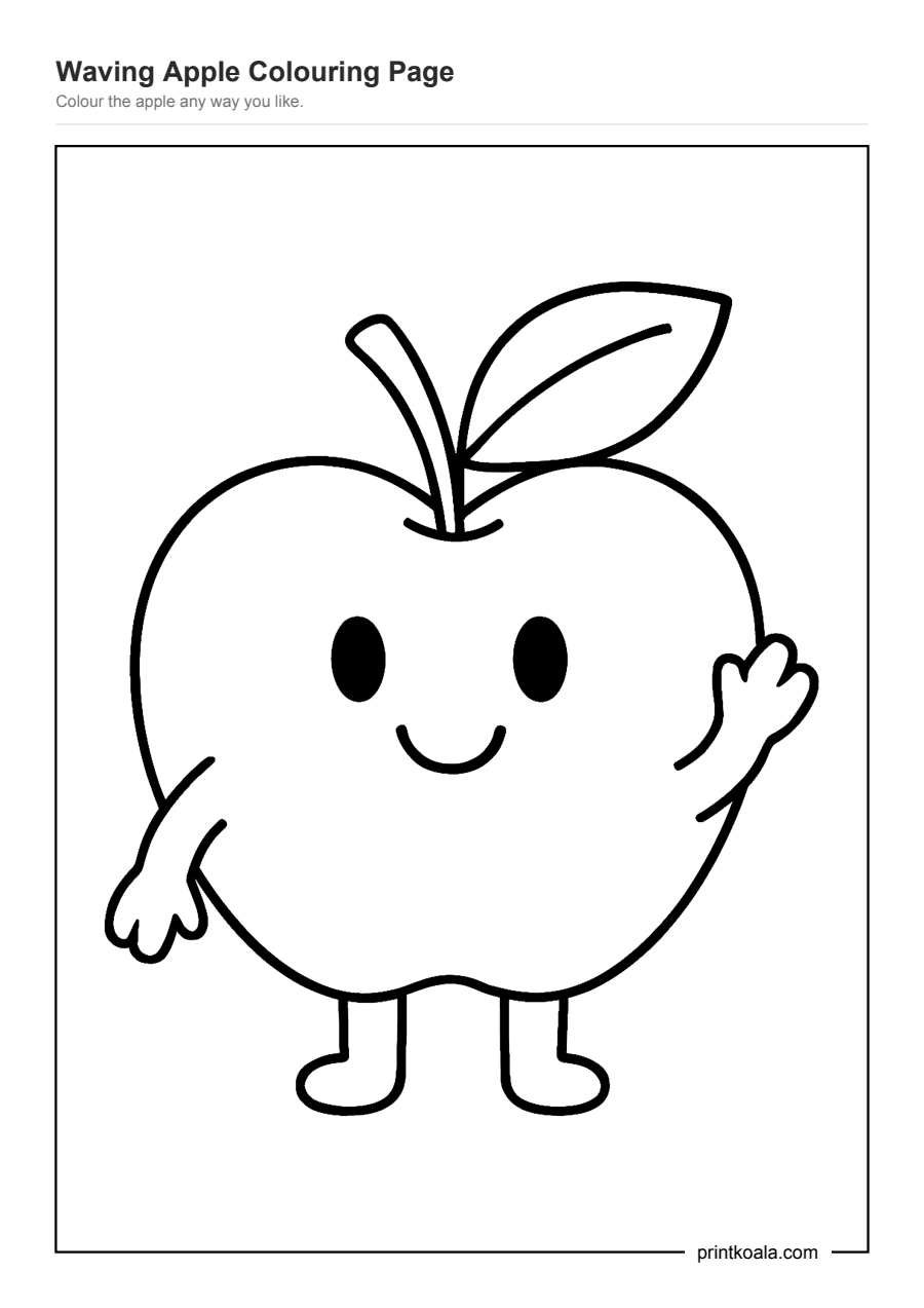 Full preview of the Waving Apple Colouring Page worksheet