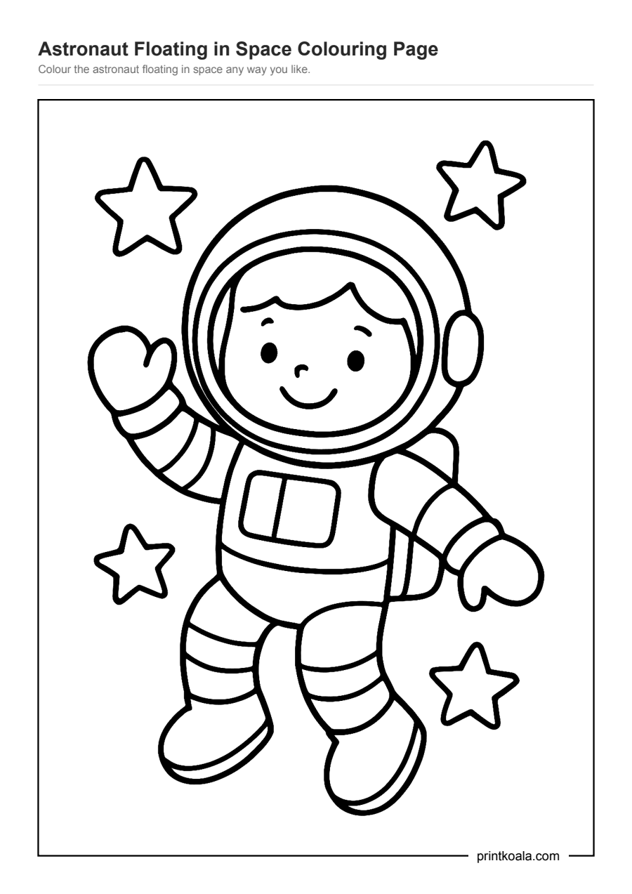 Full preview of the Astronaut Floating in Space Colouring Page worksheet